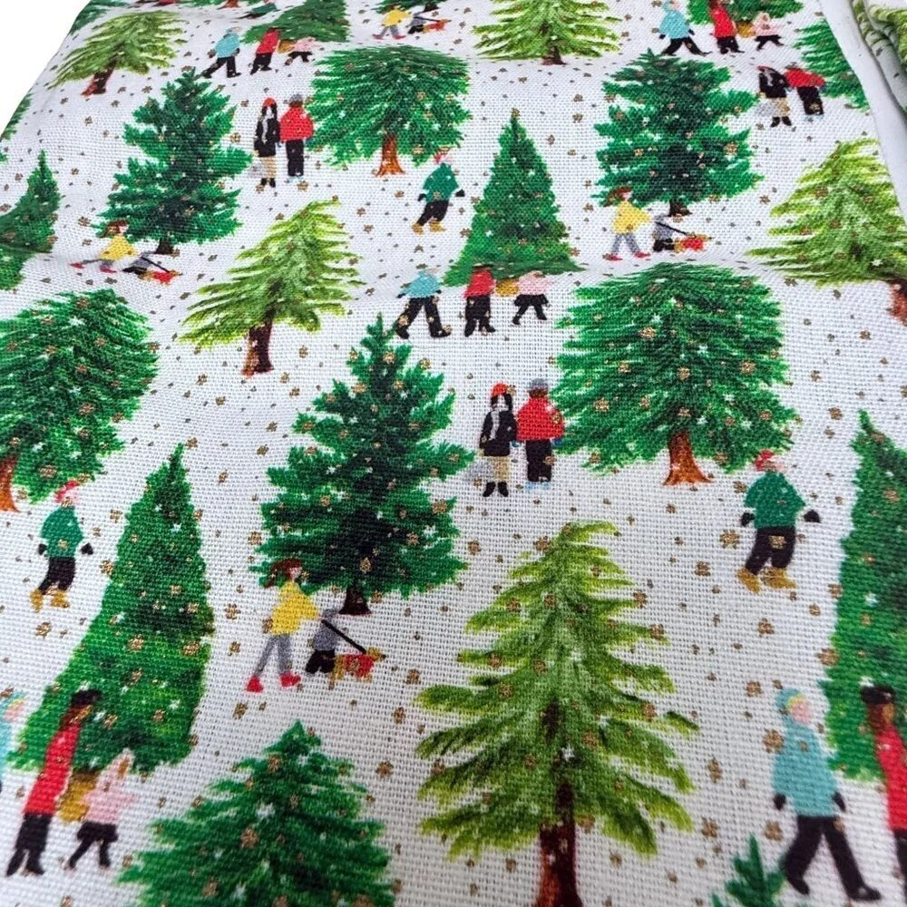 Paper Source Holiday Tea Towels Set of 2 Christmas Trees 100% Cotton NWOT